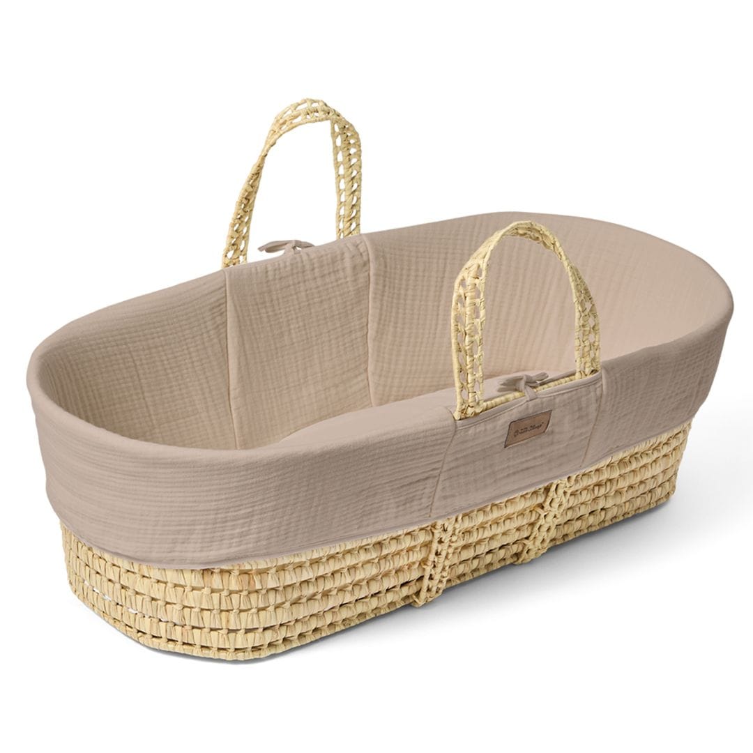 Little Green Sheep Cotton Muslin Moses Basket, Mattress & Natural Rocking Stand Truffle
