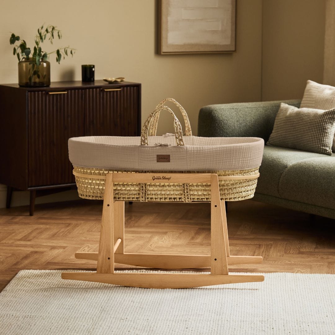 Little Green Sheep Cotton Muslin Moses Basket & Mattress Truffle