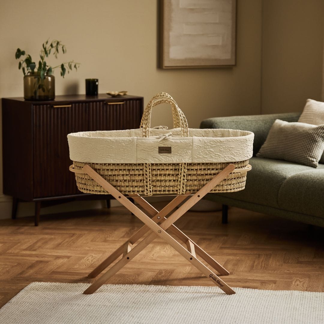 Little Green Sheep Organic Furrow Knit Moses Basket & Mattress Linen