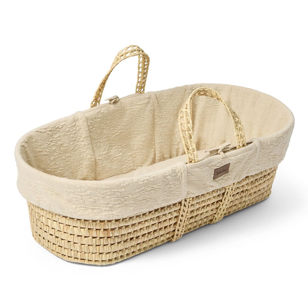 Little Green Sheep Organic Furrow Knit Moses Basket, Mattress & Walnut Rocking Stand Linen