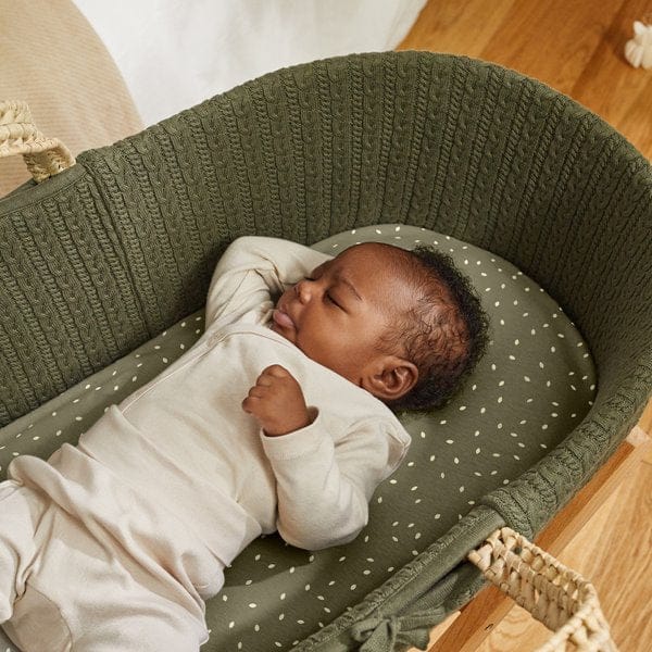Little Green Sheep Organic Knitted Moses Basket & Mattress Juniper