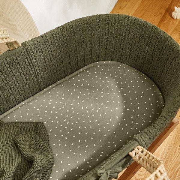 Little Green Sheep Organic Knitted Moses Basket & Mattress Juniper