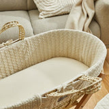 Little Green Sheep Organic Knitted Moses Basket, Mattress & Walnut Rocking Stand Linen