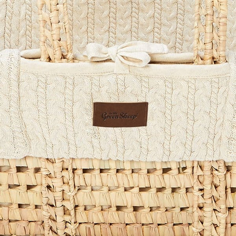 Little Green Sheep Organic Knitted Moses Basket, Mattress & Natural Rocking Stand Linen