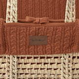 Little Green Sheep Organic Knitted Moses Basket, Mattress & Natural Foldable Stand Terracotta
