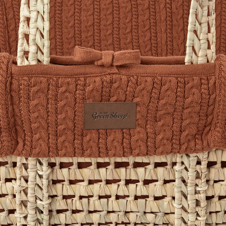 Little Green Sheep Organic Knitted Moses Basket, Mattress & Natural Foldable Stand Terracotta
