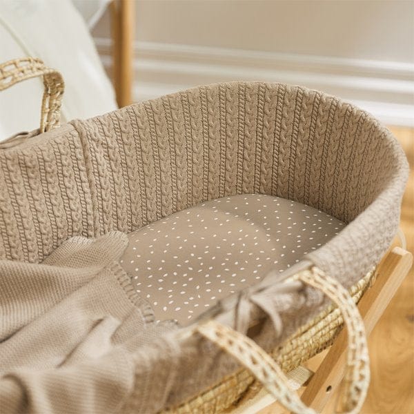 Little Green Sheep Organic Knitted Moses Basket, Mattress & Natural Rocking Stand Truffle