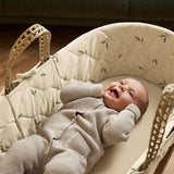 Little Green Sheep Organic Quilt Moses Basket, Mattress & Natural Rocking Stand with Leaves