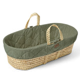 Little Green Sheep Organic Quilt Moses Basket, Mattress & Natural Rocking Stand Juniper with Sage Rice
