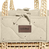 Little Green Sheep Organic Quilt Moses Basket, Mattress & Walnut Foldable Stand Linen with Cocoa Rice