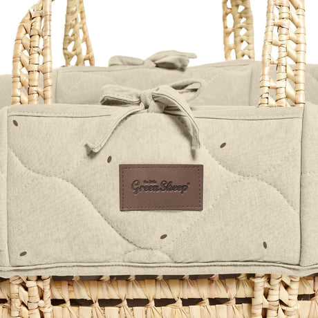 Little Green Sheep Organic Quilt Moses Basket, Mattress & Natural Foldable Stand Linen with Cocoa Rice