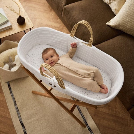 Little Green Sheep Organic Ripple Knit Moses Basket & Mattress White