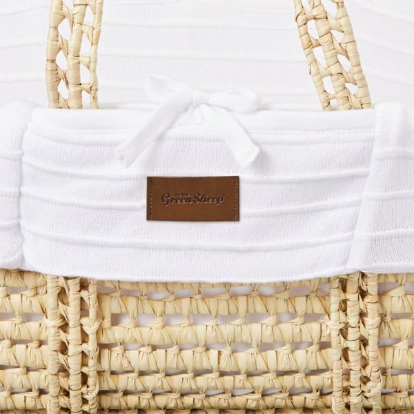 Little Green Sheep Organic Ripple Knit Moses Basket & Mattress White