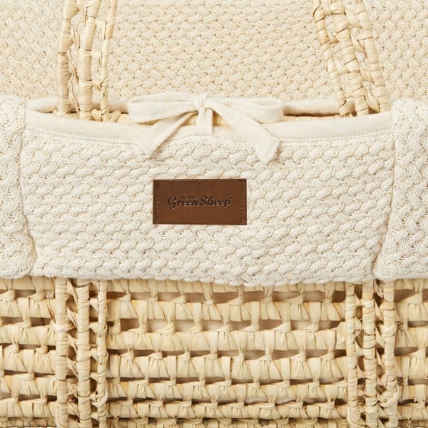 Little Green Sheep Organic Wheat Knit Moses Basket, Mattress & Walnut Rocking Stand Linen