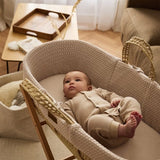 Little Green Sheep Organic Wheat Knit Moses Basket, Mattress & Natural Rocking Stand Truffle