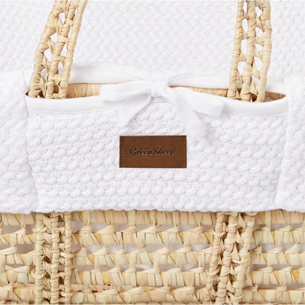 Little Green Sheep Organic Wheat Knit Moses Basket & Mattress White