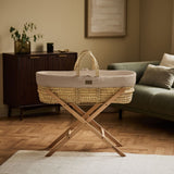 Little Green Sheep Cotton Muslin Moses Basket, Mattress & Natural Foldable Stand Truffle