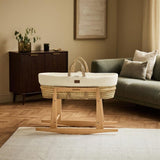 Little Green Sheep Cotton Muslin Moses Basket, Mattress & Natural Rocking Stand Ecru