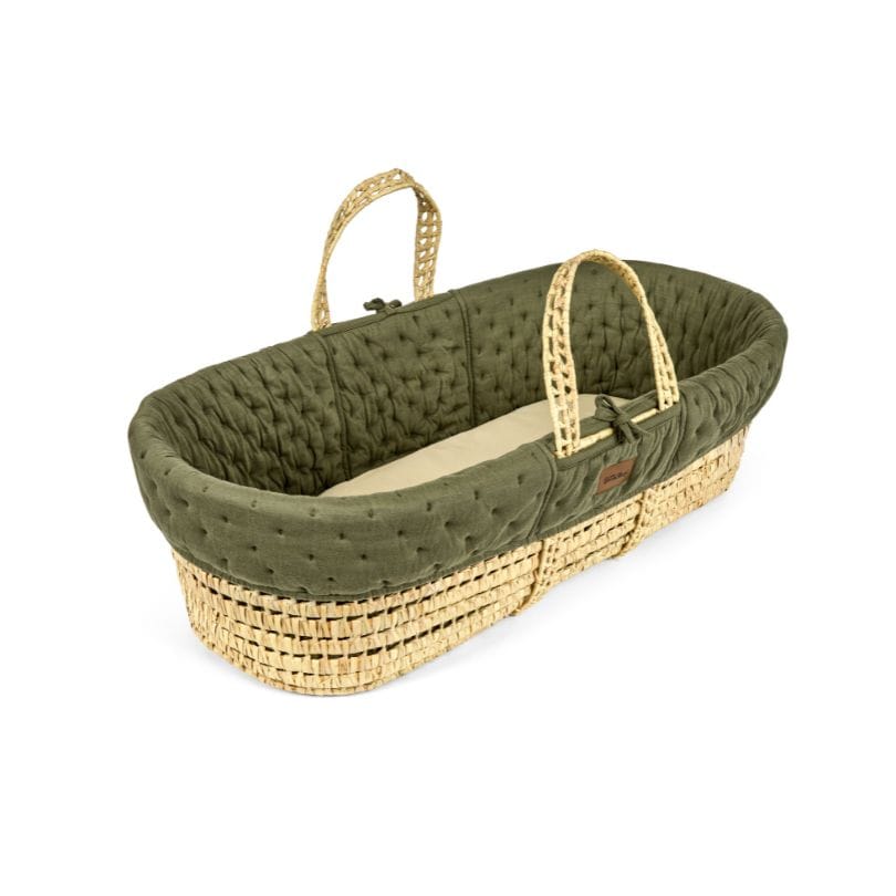 Little Green Sheep Organic Dimple Quilt Moses Basket, Mattress & Walnut Foldable Stand Juniper