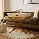 Little Green Sheep Organic Dimple Quilt Moses Basket, Mattress & Walnut Foldable Stand Linen
