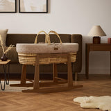 Little Green Sheep Organic Dimple Quilt Moses Basket, Mattress & Walnut Rocking Stand Truffle