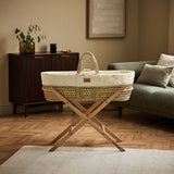 Little Green Sheep Organic Floral Quilt Moses Basket, Mattress & Natural Foldable Stand