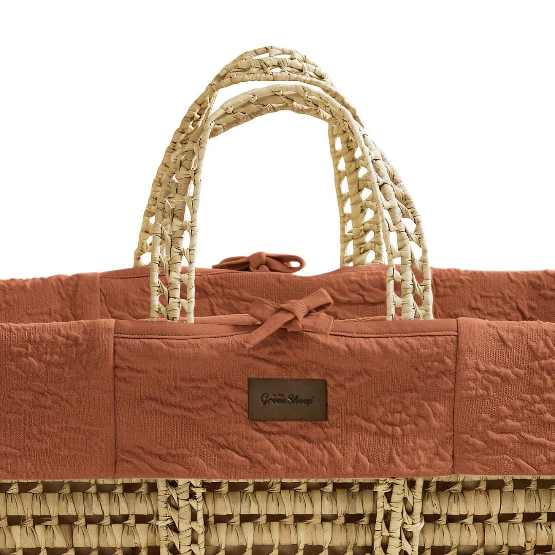 Little Green Sheep Organic Furrow Knit Moses Basket Replacement Liner - Terracotta