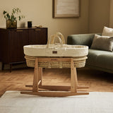 Little Green Sheep Organic Furrow Knit Moses Basket, Mattress & Natural Rocking Stand Linen