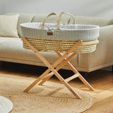 Little Green Sheep Organic Knitted Moses Basket, Mattress & Natural Foldable Stand Dove Grey