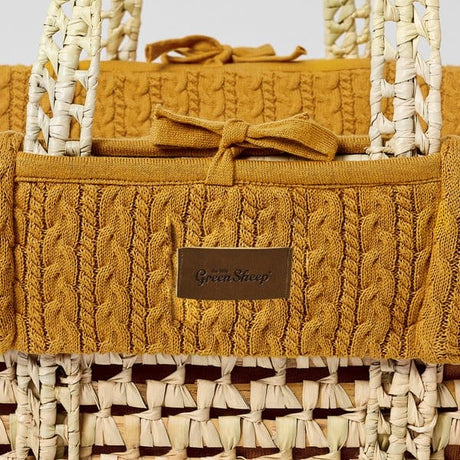 Little Green Sheep Organic Knitted Moses Basket, Mattress & Natural Foldable Stand Honey