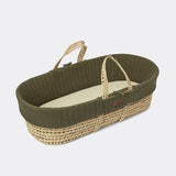 Little Green Sheep Organic Knitted Moses Basket, Mattress & Natural Foldable Stand Juniper