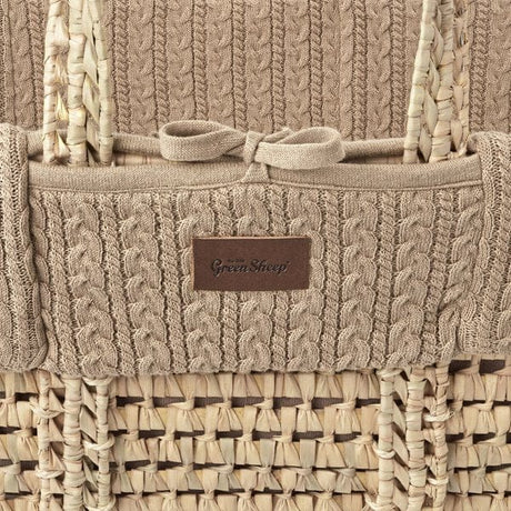Little Green Sheep Organic Knitted Moses Basket, Mattress & Walnut Foldable Stand Truffle