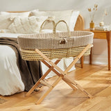 Little Green Sheep Organic Knitted Moses Basket, Mattress & Natural Foldable Stand Truffle