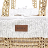 Little Green Sheep Organic Knitted Moses Basket, Mattress & Natural Foldable Stand White