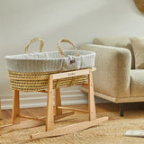 Little Green Sheep Organic Knitted Moses Basket, Mattress & Natural Rocking Stand Dove Grey