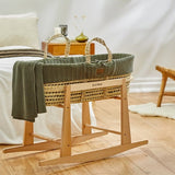 Little Green Sheep Organic Knitted Moses Basket, Mattress & Natural Rocking Stand Juniper