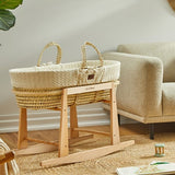Little Green Sheep Organic Knitted Moses Basket, Mattress & Natural Rocking Stand Linen