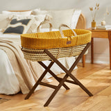 Little Green Sheep Organic Knitted Moses Basket, Mattress & Walnut Foldable Stand Honey