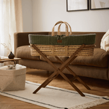 Little Green Sheep Organic Knitted Moses Basket, Mattress & Walnut Foldable Stand Juniper