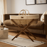 Little Green Sheep Organic Knitted Moses Basket, Mattress & Walnut Foldable Stand Linen