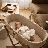 Little Green Sheep Organic Knitted Moses Basket, Mattress & Walnut Foldable Stand Truffle