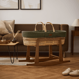 Little Green Sheep Organic Knitted Moses Basket, Mattress & Walnut Rocking Stand Juniper