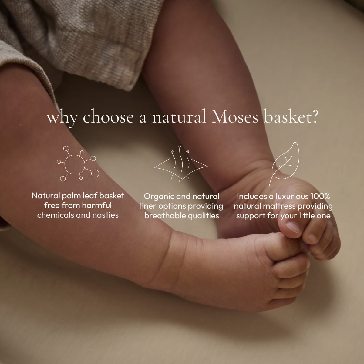 Little Green Sheep Organic Furrow Knit Moses Basket, Mattress & Walnut Rocking Stand Juniper