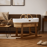 Little Green Sheep Organic Knitted Moses Basket, Mattress & Walnut Rocking Stand White
