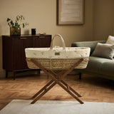 Little Green Sheep Organic Quilt Moses Basket, Mattress & Walnut Foldable Stand With Leaves