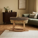 Little Green Sheep Organic Quilt Moses Basket, Mattress & Natural Rocking Stand Cocoa with Ebony Rice