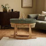 Little Green Sheep Organic Quilt Moses Basket, Mattress & Natural Rocking Stand Juniper with Sage Rice