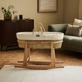 Little Green Sheep Organic Quilt Moses Basket, Mattress & Natural Rocking Stand Linen with Cocoa Rice