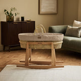 Little Green Sheep Organic Quilt Moses Basket, Mattress & Natural Rocking Stand Truffle with Cocoa Rice