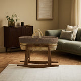 Little Green Sheep Organic Quilt Moses Basket, Mattress & Walnut Rocking Stand Cocoa with Ebony Rice